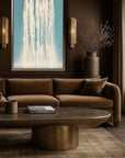 Glacial lines in a brown modern living room.