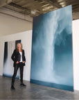 Absolute Lines Salon Series by Christina Craemer, mixed media on canvas, African waterfall with fluorescent mist