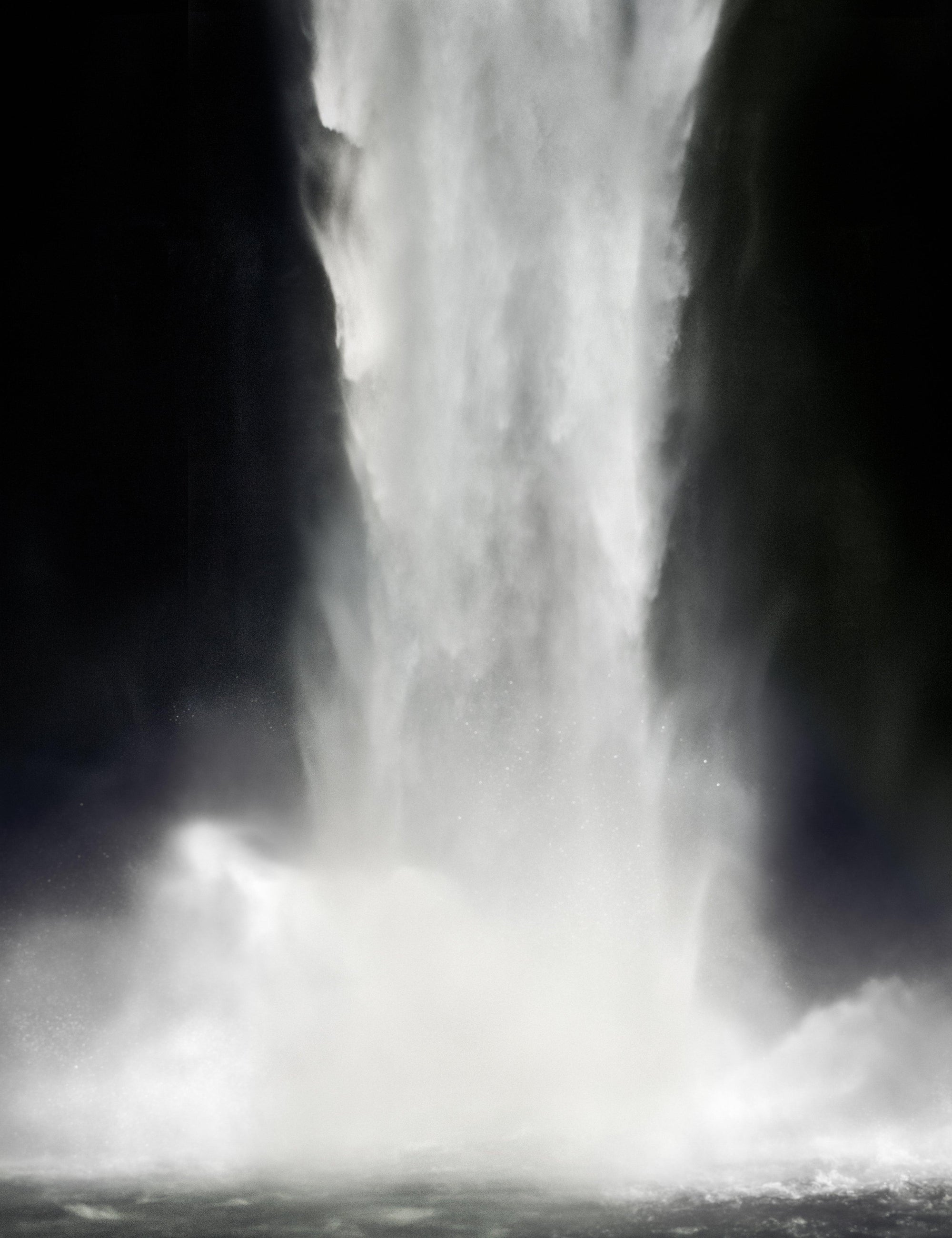 A painted photograph of a waterfall with a black background 