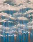 A painting of clouds on a linen background.