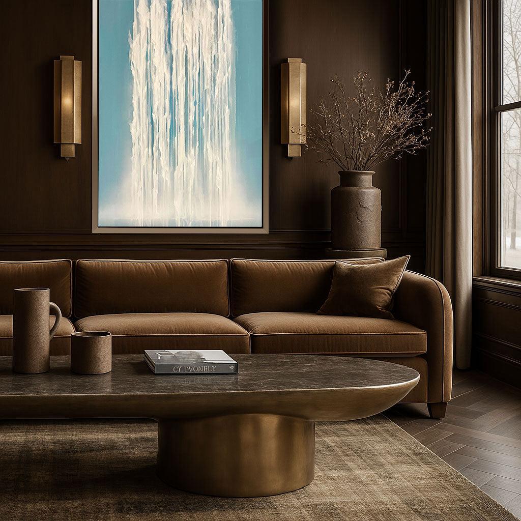 Glacial lines in a brown modern living room.