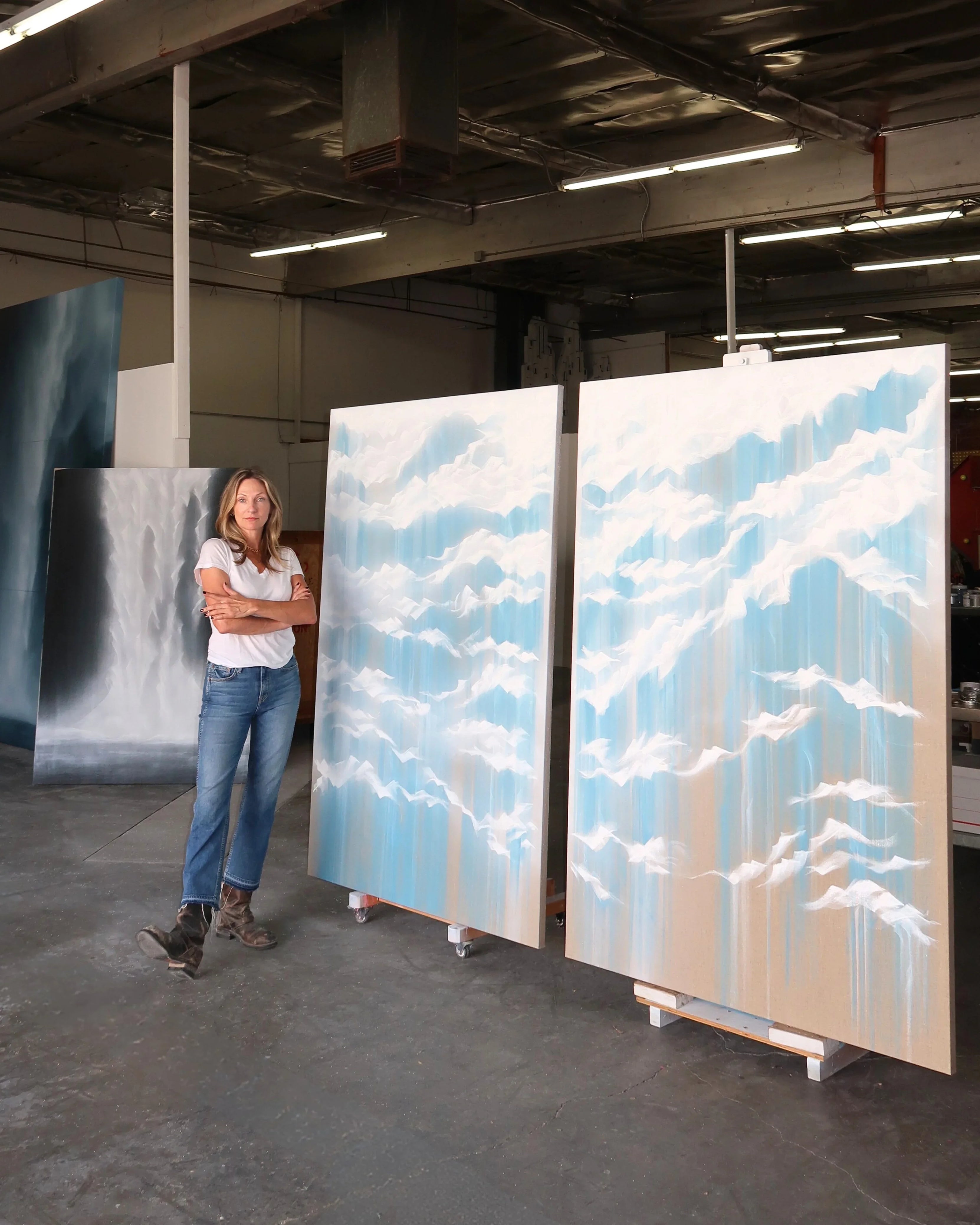 Divinely Falling Lines by Christina Craemer, mixed media on canvas, Wyoming-inspired cloud and sky painting, available by commission